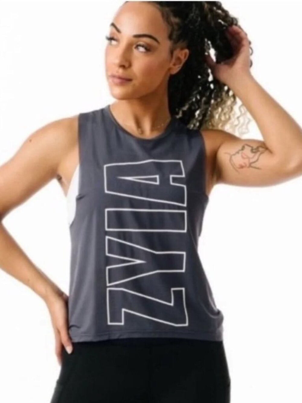 Zyia Active Gray Sleeveless Mesh Graphic Athletic Muscle Tank Size Small
